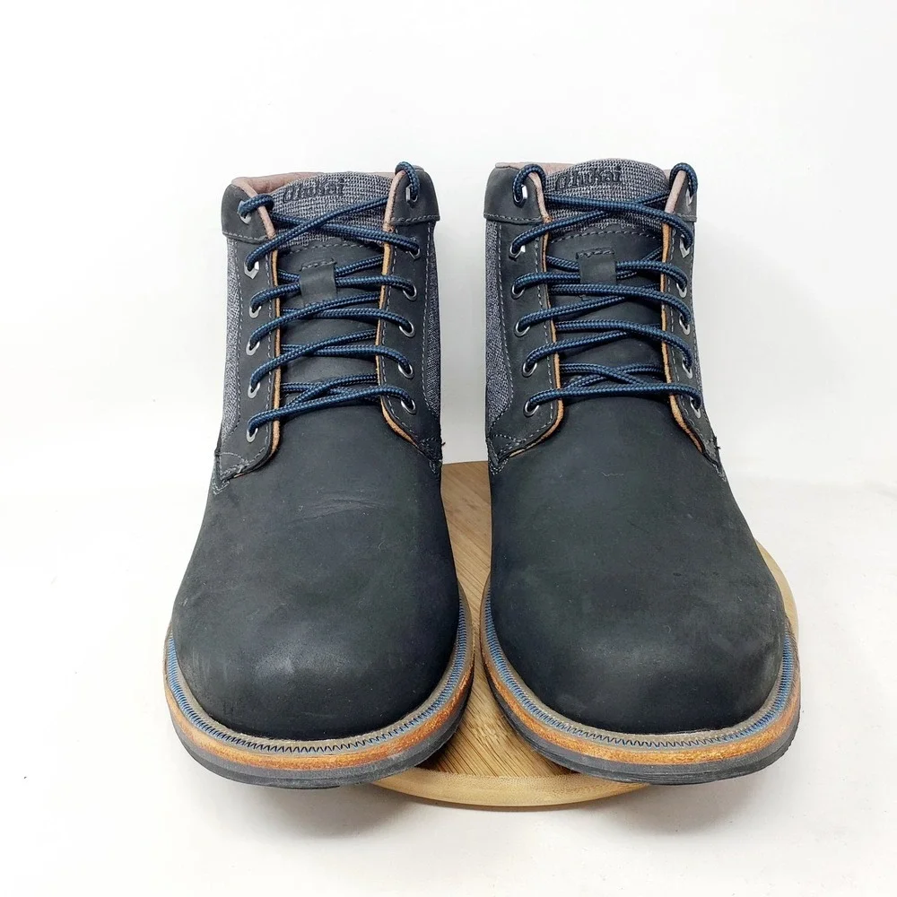 Olukai Hualalai Boots Men 45 Black Leather Classic Hipster Lace Up Lug Sole Shoe